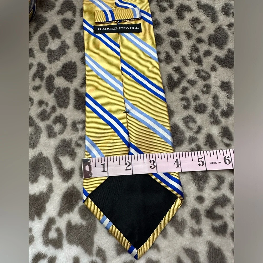 Harold Powell Silk Necktie in Yellow/Orange Blue Stripe